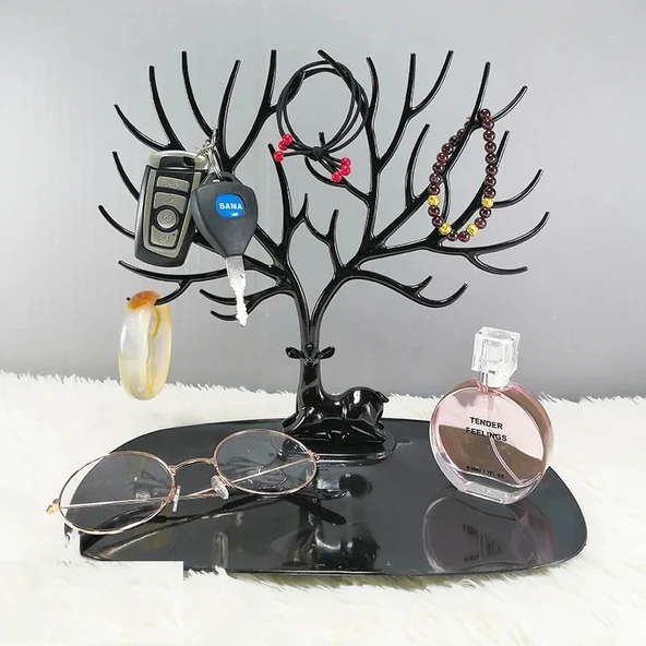 Siyah Geyik Mücevher Organizeri  Geyik Şeklinde Yüzük Küpe Ke Düzenleyici