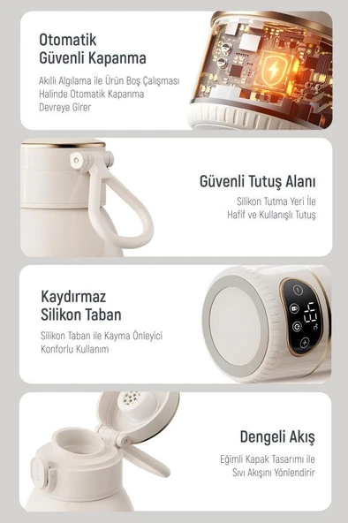 Digithome Go Smart Taşınabilir Mama Su Isıtıcı Ayarlanabilir Dereceli (35-100 C°) Süt Beyazı Çelik 500 ML DGT-102 - 7