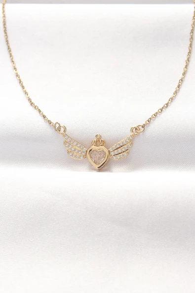 316L Çelik Gold Renk Zirkon Taşlı Kalpli Kanat Ke ürün görseli