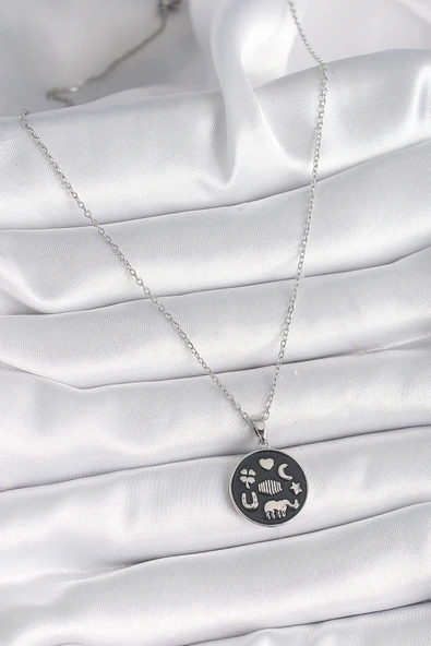 316L Çelik Gümüş Renk Siyah Renk Şans Kesi - 2