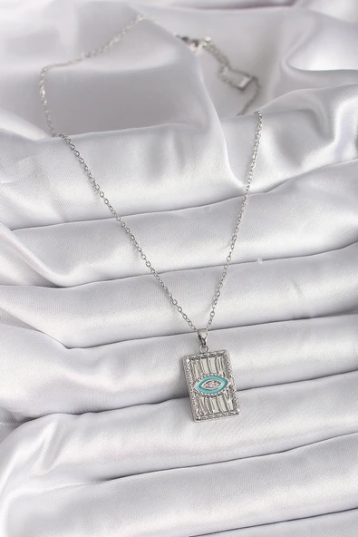 316L Çelik Gümüş Renk Zincir Göz İşlemeli Madalyon Model Kadın Ke - 2