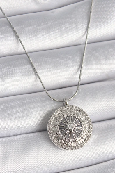 316L Çelik Gümüş Renk Zirkon Taşlı 12 Burç Madalyon Model Kadın Ke ürün görseli