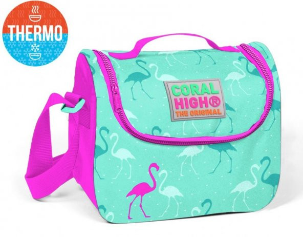 Coral High Yeşil Flamingo Desenli Termoslu Beslenme Çantası - Kız Çocuk