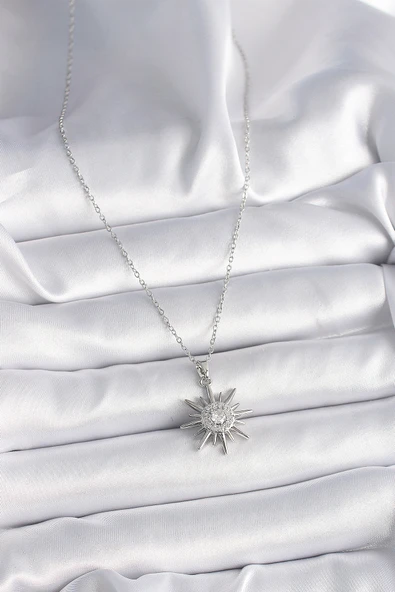 316L Çelik Gümüş Renk Zincir Zirkon Taşlı Güneş Model Kadın Yüzük - 2