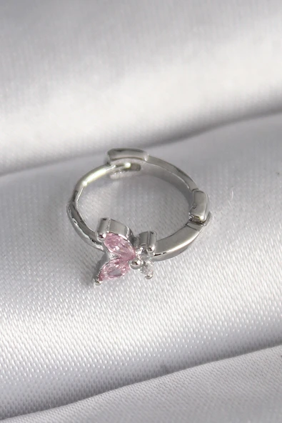 316L Çelik Gümüş Renk Pembe Zirkon Taşlı  Model Tragus Piercing