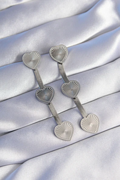 316L Çelik Gümüş Renk Uzun İtalyan Zincir Detaylı Kalp Küpe ürün görseli 1