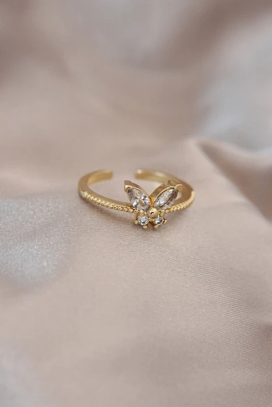 Ayarlamalı Altın Renk Metal Zirkon Taş ve Kristal Taşlı  Model Yüzük