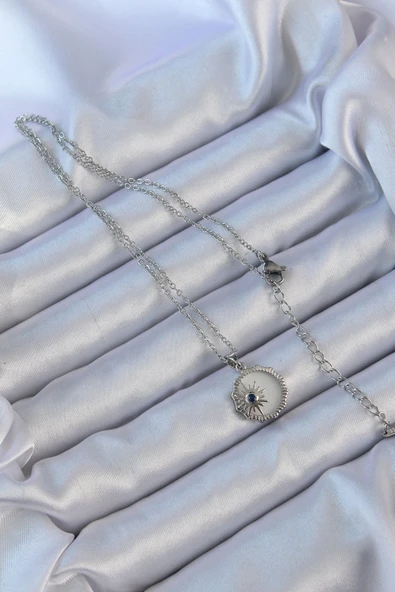 316L Çelik Gümüş Renk Zirkon Taşlı Mineli Kutup Yıldızı Ke - 2