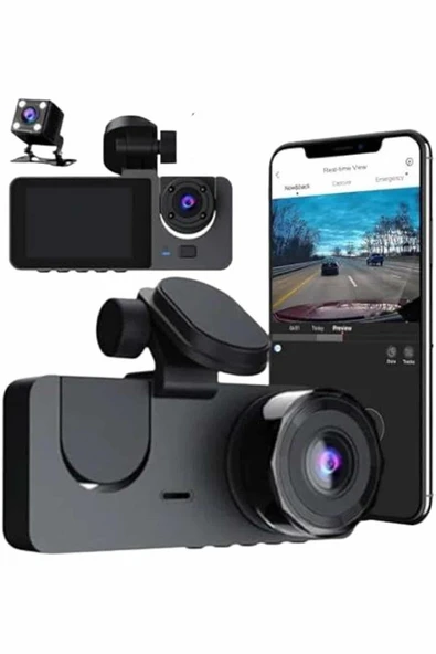3 Kameralı 2 İnç 1080P Araç İçi Kamera Sürüş Kamerası CarPlay - 3