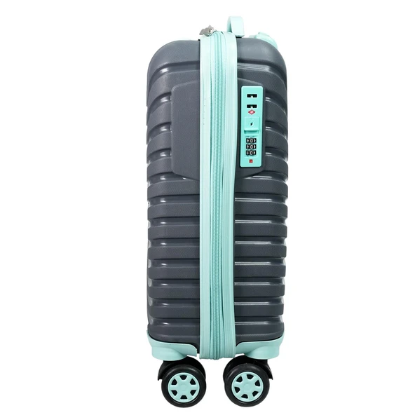 PP Underseat Küçük Boy Gri-Turkuaz Valiz 46x34x19 cm | 4 Tekerlek | Şifreli Kilit - Resim 2