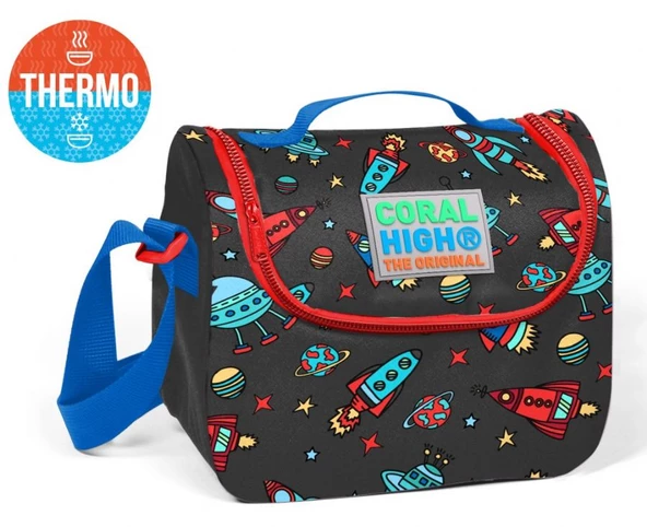 Coral High Gri Uzay Desenli Termoslu Beslenme Çantası - Erkek Çocuk