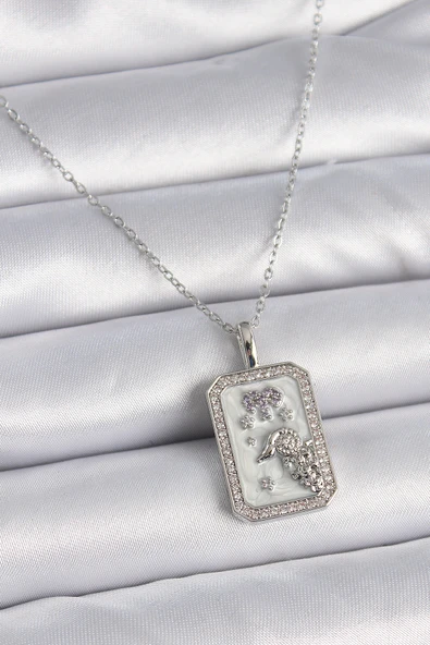 316L Çelik Gümüş Renk Zincir Koç Burcu Zirkon Taşlı Kadın Ke ürün görseli