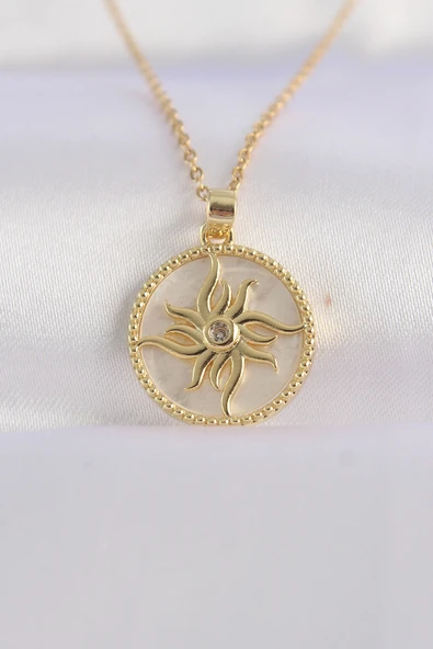 316L Çelik Zincir Altın Renk Zirkon Taşlı Oval Tasarım Güneş Ke ürün görseli