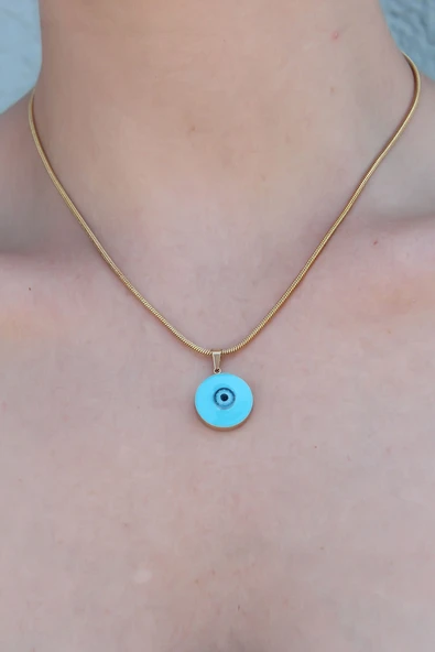 316L Çelik Gold Renk Nazar Boncuk Model Kadın Ke - Resim 2