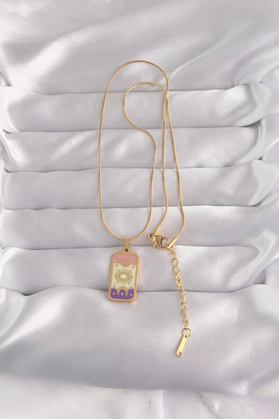 316L Çelik Gold Renk Karışık Mineli Ay Figür Tarot Ke - Resim 2