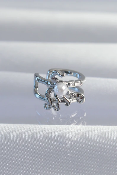 Pirinç Gümüş Renk İncili Ahtapot Earcuff Küpe ürün görseli 1