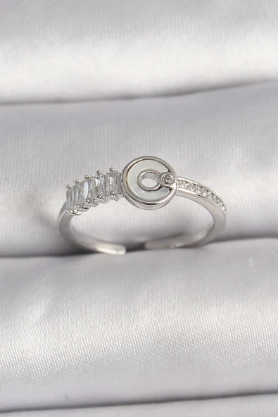 Pirinç Gümüş Renk Zirkon Taşlı Ayarlanabilir Kadın Yüzük ürün görseli 1