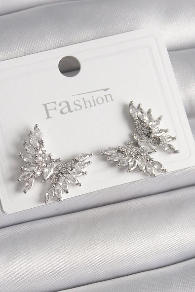 Pirinç Gümüş Renk Zirkon Taşlı  Model Kadın Küpe ürün görseli 1