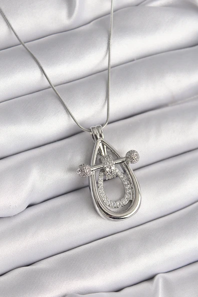 316L Çelik Gümüş Renk Zirkon Taşlı Damla Model Kadın Ke ürün görseli