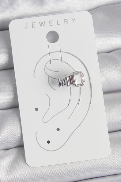 Pirinç Gümüş Renk Kare Zirkon Taşlı Kadın Kıkırdak Model Küpe - Resim 2