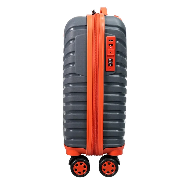 PP Underseat Küçük Boy Gri -Turuncu Valiz 46x34x19 cm | 4 Tekerlek | Şifreli Kilit - Resim 2