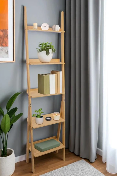 Digithome Bambu 5 Raflı Merdiven Kitaplık Banyo Düzenleyici Raf Organizer Saksılık DB-0022