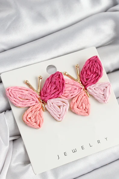 Pirinç Pembe  Model Gold Renk Kadın Hasır Küpe ürün görseli 1