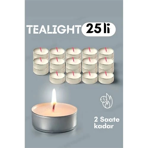 Tealight Mum 25 Adet  Kokusuz Dekoratif Mum - 1