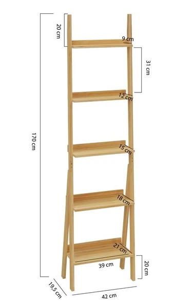 Digithome Bambu 5 Raflı Merdiven Kitaplık Banyo Düzenleyici Raf Organizer Saksılık DB-0022 - 8