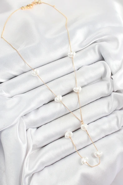 316L Çelik İncili Kalp Figürlü Y Model Gold Renk Kadın Ke - 2