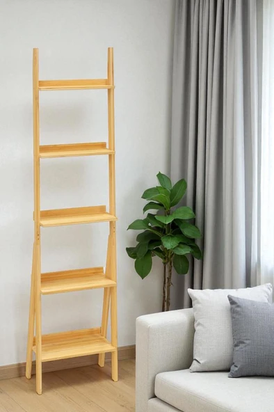 Digithome Bambu 5 Raflı Merdiven Kitaplık Banyo Düzenleyici Raf Organizer Saksılık DB-0022 - 5