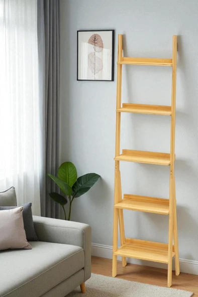 Digithome Bambu 5 Raflı Merdiven Kitaplık Banyo Düzenleyici Raf Organizer Saksılık DB-0022 - 4