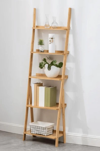 Digithome Bambu 5 Raflı Merdiven Kitaplık Banyo Düzenleyici Raf Organizer Saksılık DB-0022 - 2