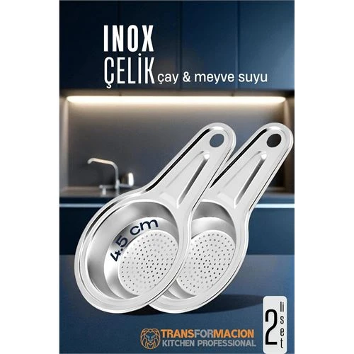 Inox Çelik Çay Süzgeci Meyve Suyu Süzgeci Profesyoneller İçin 2 li SET Paslanmaz Çelik