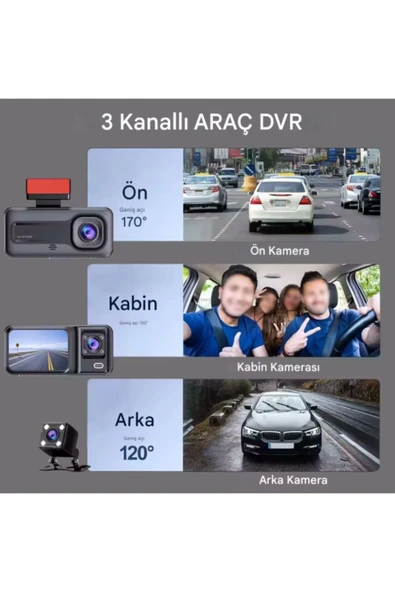A98 Full Hd 3 Kameralı Araç Içi Güvenlik Kamerası 64gb Uyumlu Ir Gece Görüşü, Önarkaiç Kayıt - 2