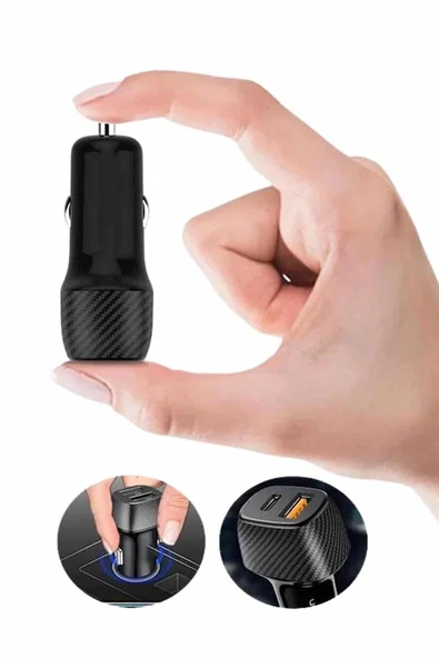 Hızlı Oto Şarj Cihazı 38W Çift Girişli HIzlı Şarj Oto Çakmaklık Type-C - 3