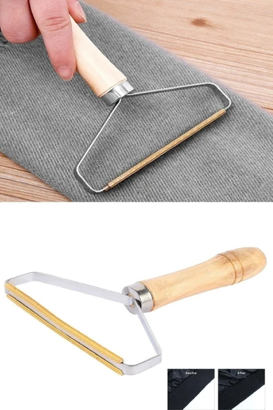 Ahşap Saplı Metal Kazak Elbise Halı Tüyü Temizleme Çift Taraflı Tüy Tiftik Toparlayıcı - 2