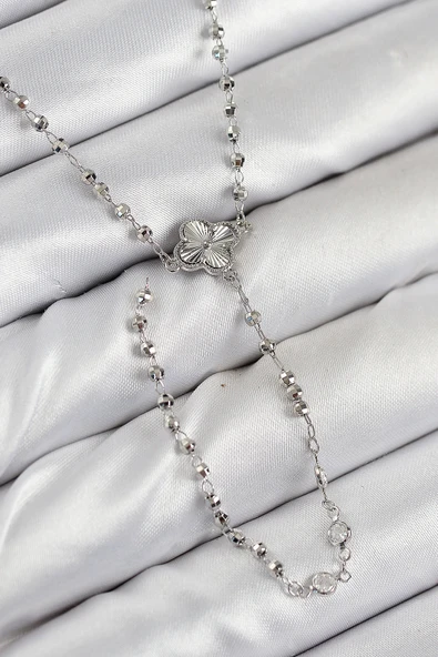 Pirinç Zirkon Taşlı Yonca Model Gümüş Renk Kadın Y Ke ürün görseli