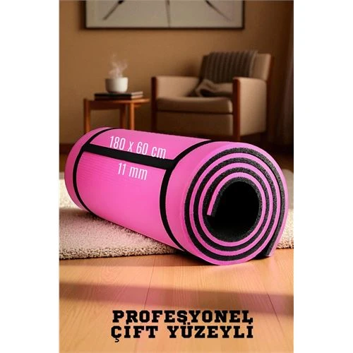 Pilates Matı Spor Matı  Yoga Matı 11 mm Çift Taraflı Pembe