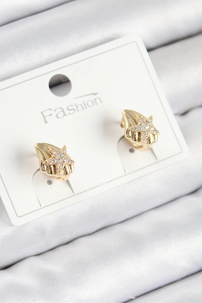 Pirinç Zirkon Taşlı Yıldız Model Gold Renk Çocuk Küpe ürün görseli 1
