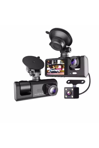 64GB Araç İçi Kamera 3 Kameralı (Yol + Araç İçi+ Arka) FHD Video Kayıt Mikrofonlu Türkçe CC33 - 2