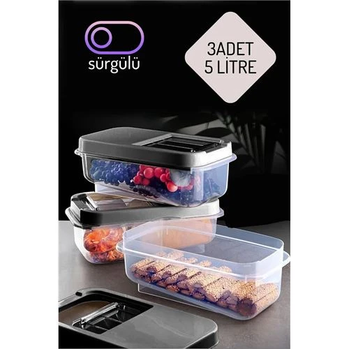 Erzak Bakliyat Saklama Kabı 3 lü Set 5 Lt Antrasit ürün görseli 1