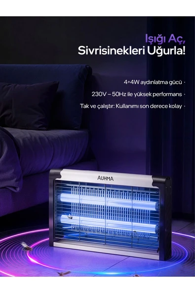 Aqm01 Çift Ampullü Elektrikli Sineklik | Sivrisinek Kovucu & Yakalama Cihazı | 30 M² Etki Alan - 2