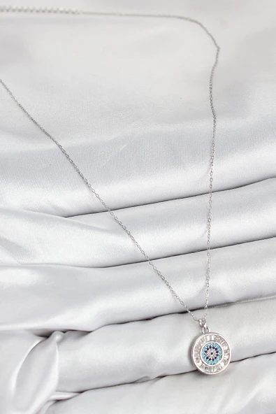 Pirinç Zirkon Taşlı Su Yolu Nazar Model Gümüş Renk Kadın Ke - 2