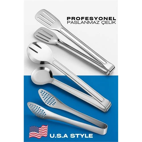 Amerikan Tip Mutfak Maşa Seti 3 LÜ SET 304 Paslanmaz Çelik