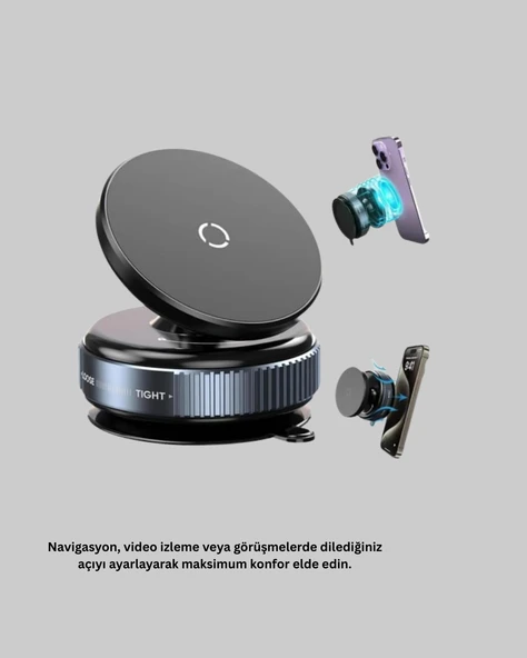 Araç İçi Manyetik Telefon Tutucu 360° Döner Vakumlu Stand - 3