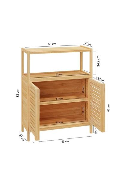 Digithome Bambu Çift Kapaklı 2 Raflı Banyo Düzenleyici Organizer Yatay Dolap DB-0038 - 9