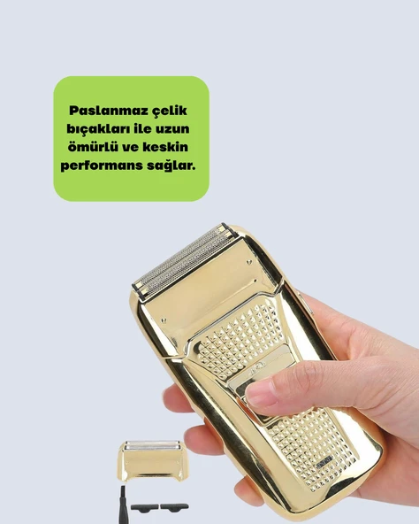 Altın Renk Kablolu Sakal Tıraş Makinesi Çelik lı 3W Motor - 3