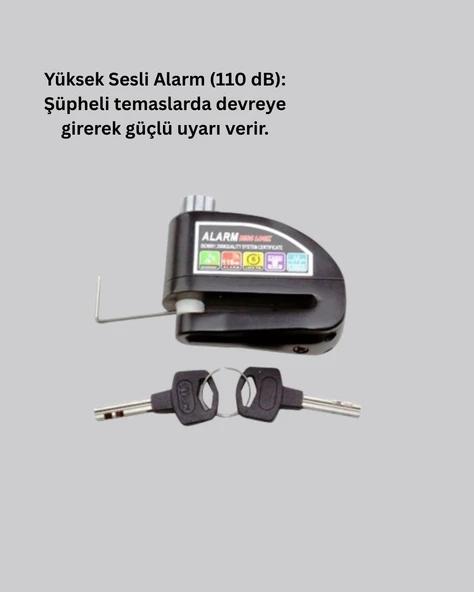 Çelik Gövdeli Alarm Disk Kilidi Motosik ve Bisik İçin Güvenlik - 2