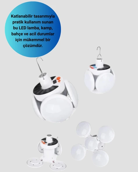 Solar ve USB Şarjlı Su Geçirmez Katlanabilir LED Lamba - 2